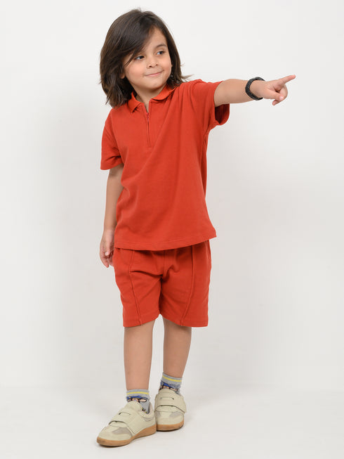Classic Zip Polo Set (Rust)