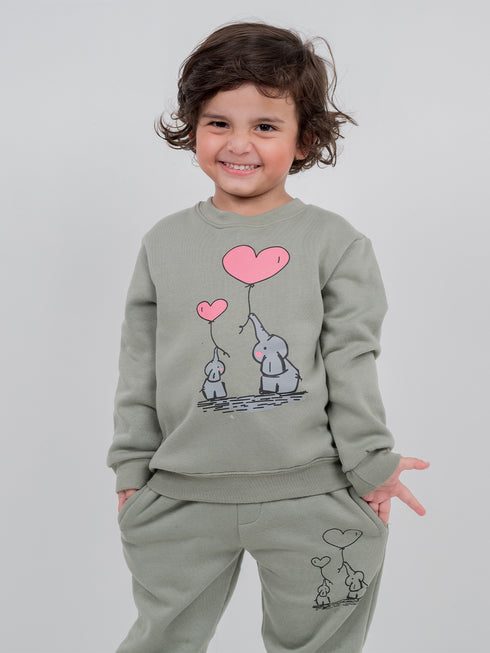 Happy Elephants Fleece Suit (Pewter Green)