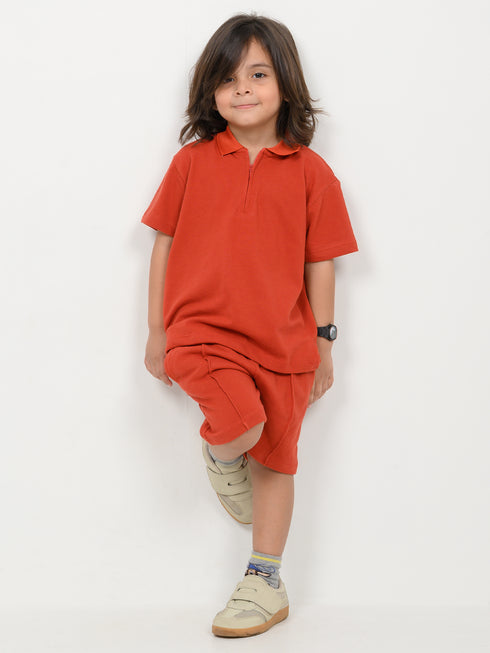 Classic Zip Polo Set (Rust)