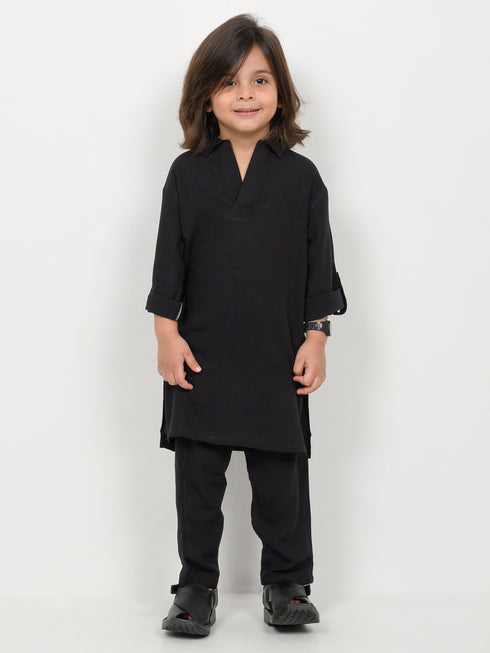 Imported Irish Linen Kurta Pajama Set (Black)