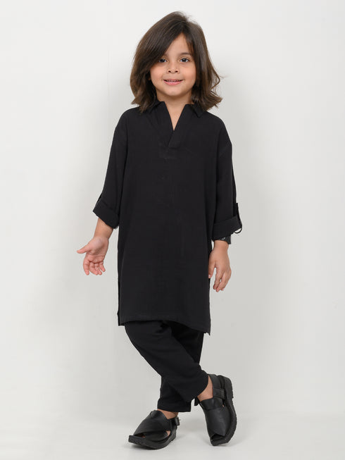 Imported Irish Linen Kurta Pajama Set (Black)