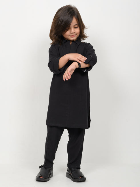 Imported Irish Linen Kurta Pajama Set (Black)