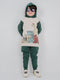 Hooded Dino Selfie Fleece Suit (Cream/Dark Green)