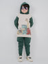 Hooded Dino Selfie Fleece Suit (Cream/Dark Green)