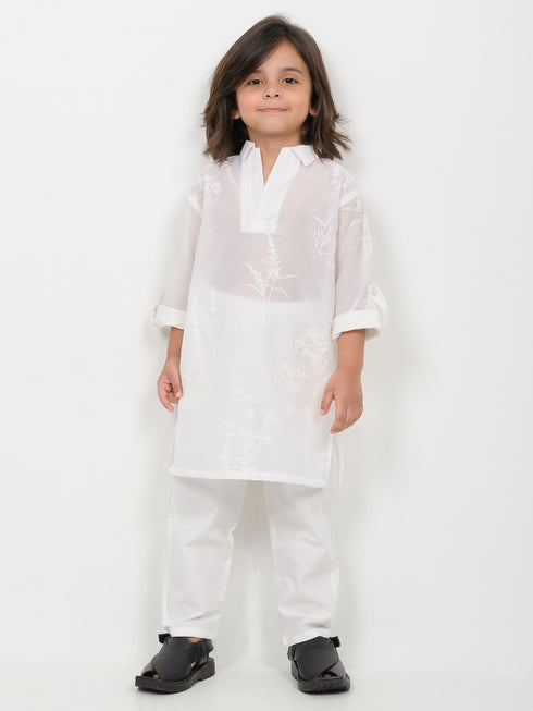 Imported Netted Kurta Pajama Set (White)