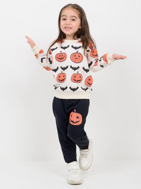 Happy Pumpkin Fleece Suit (Cream & Black)