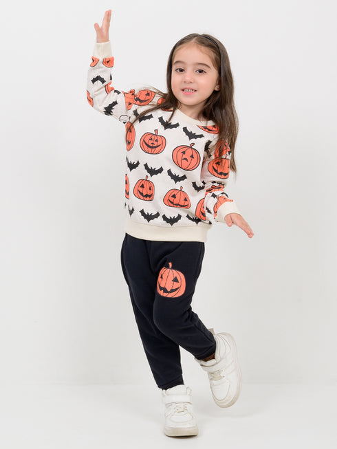 Happy Pumpkin Fleece Suit (Cream & Black)