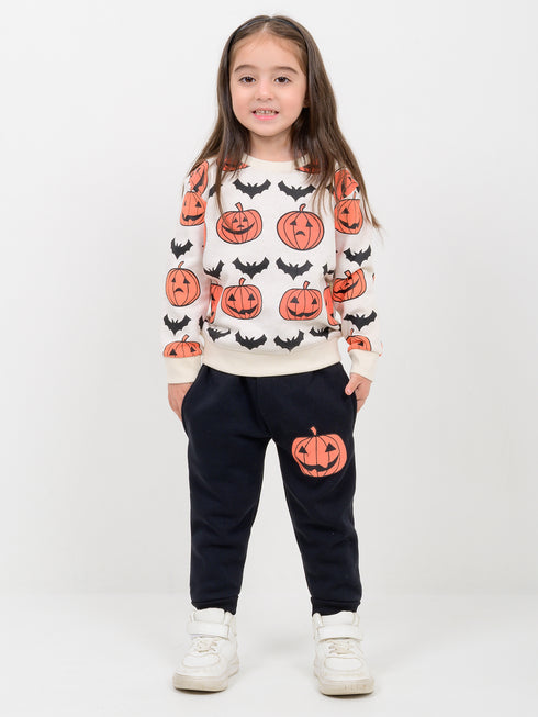 Happy Pumpkin Fleece Suit (Cream & Black)