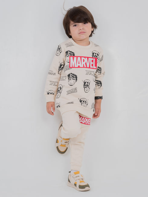 Marvel Printed Fleece Suit (Off-White)