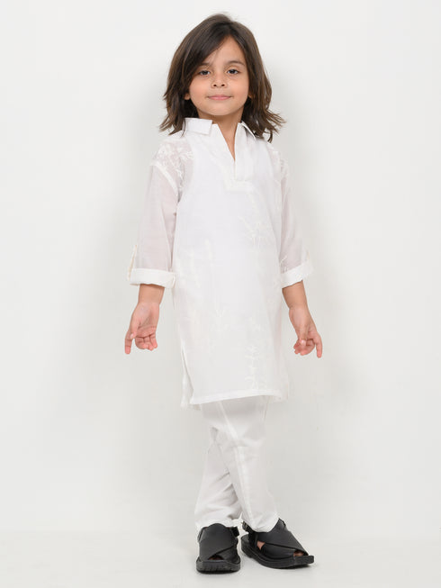 Imported Netted Kurta Pajama Set (White)