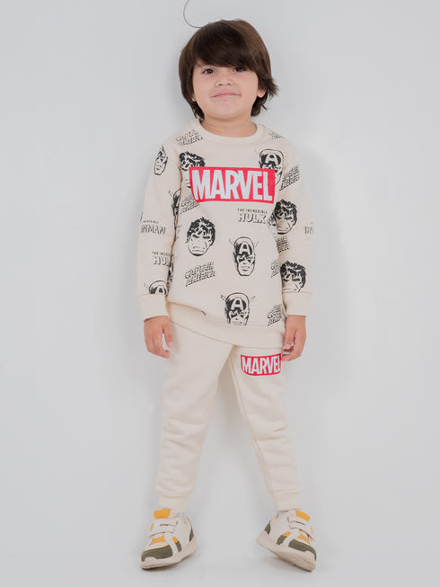 Marvel Printed Fleece Suit (Off-White)