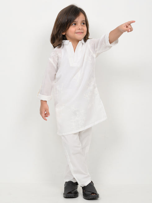 Imported Netted Kurta Pajama Set (White)