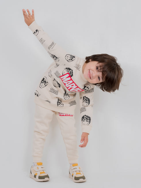 Marvel Printed Fleece Suit (Off-White)