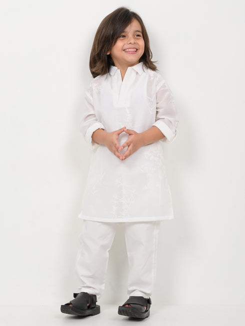 Imported Netted Kurta Pajama Set (White)