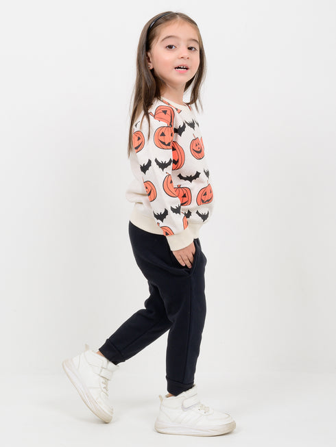 Happy Pumpkin Fleece Suit (Cream & Black)