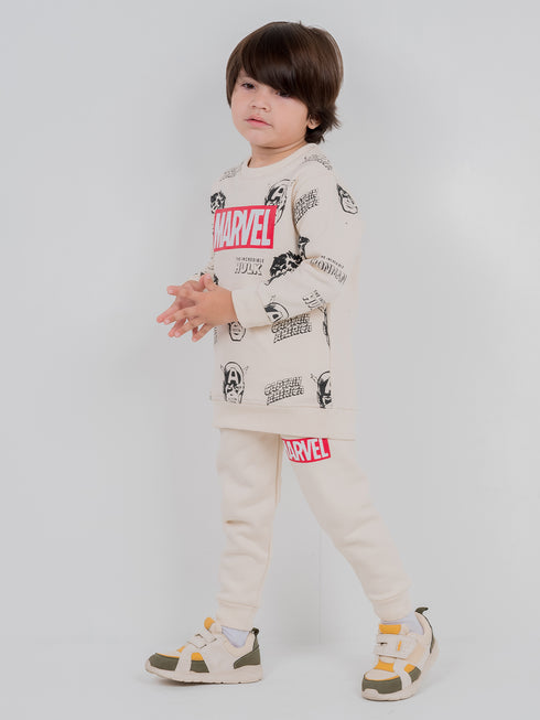 Marvel Printed Fleece Suit (Off-White)