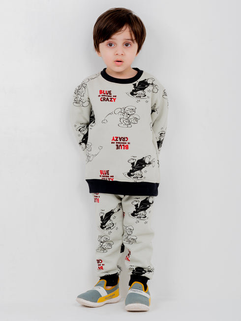 Smurfs Allover Printed Fleece Suit (Off-white/Black)