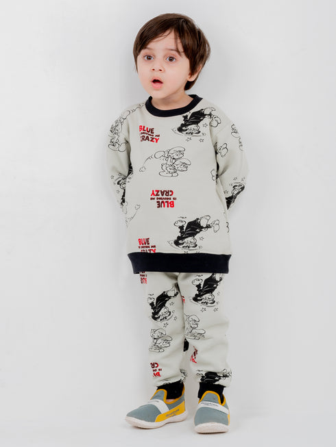 Smurfs Allover Printed Fleece Suit (Off-white/Black)