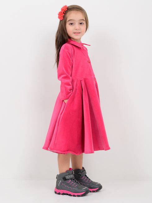 The Royal Grace Imported Corduory Frock (Hot Pink)