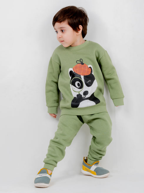 Detective Panda Fleece Suit (Asparagus)