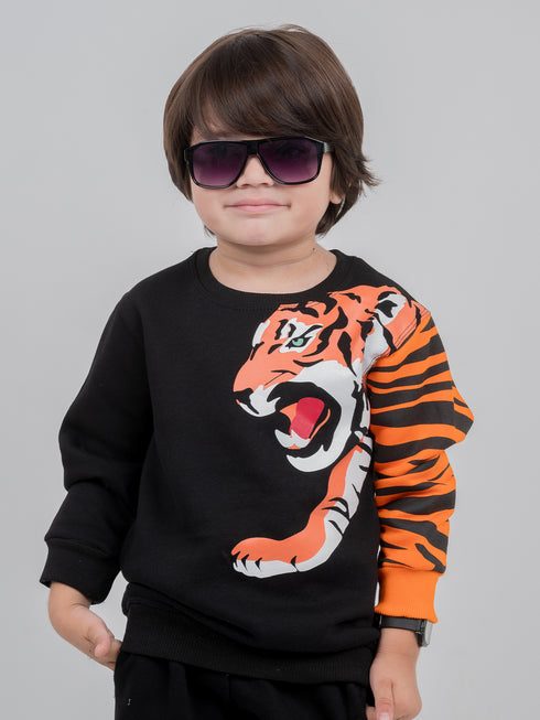 Tiger Printed Fleece Suit (Black/Orange)