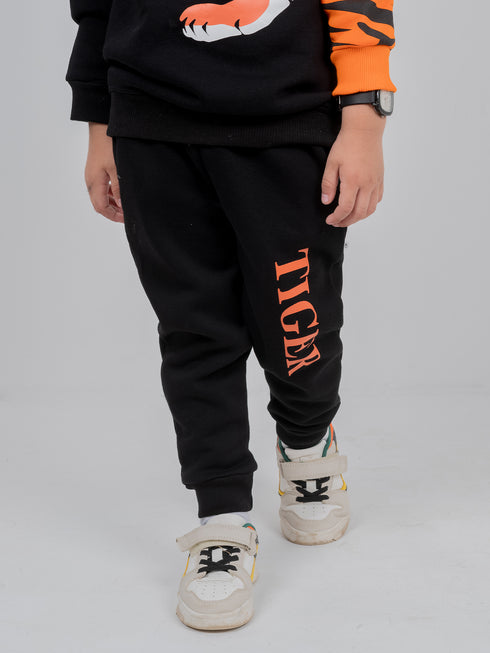 Tiger Printed Fleece Suit (Black/Orange)