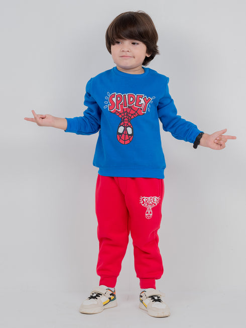 Spidey Printed Fleece Suit (Blue/Red)