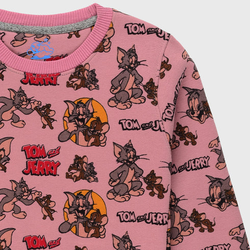 Tom & Jerry Allover Printed Fleece Tracksuit (Pink)