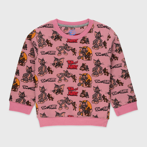 Tom & Jerry Allover Printed Fleece Tracksuit (Pink)