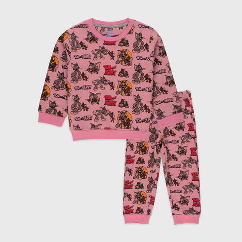 Tom & Jerry Allover Printed Fleece Tracksuit (Pink)