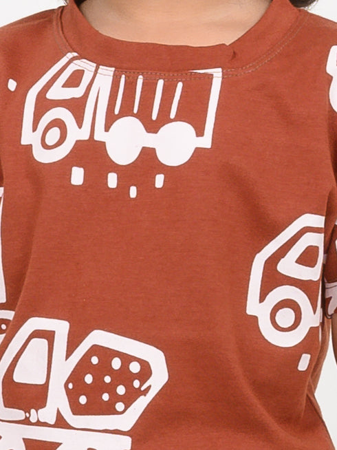 Tiny Builder Cotton Short Set (Rust Brown & Beige)