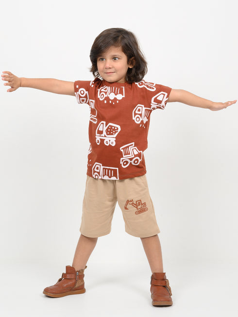 Tiny Builder Cotton Short Set (Rust Brown & Beige)
