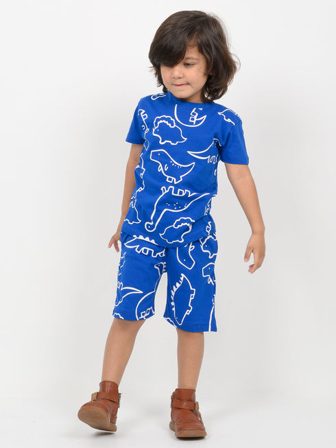 Jurassic Jammies Cotton Short Set (Royal Blue)