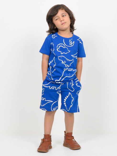 Jurassic Jammies Cotton Short Set (Royal Blue)