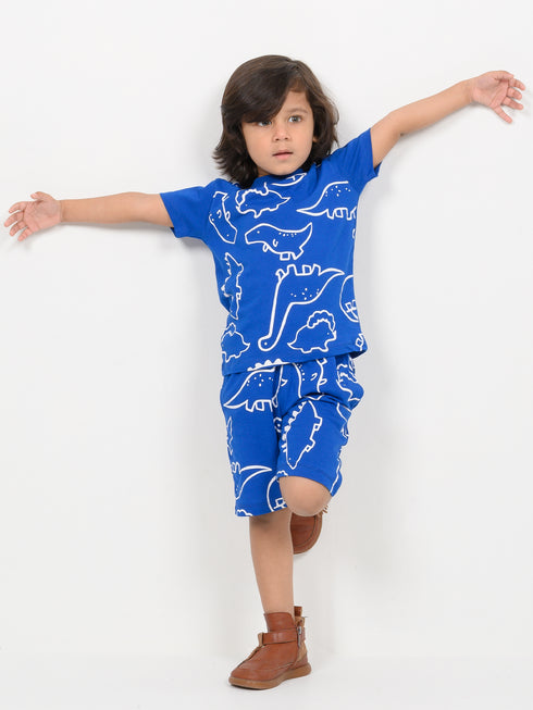 Jurassic Jammies Cotton Short Set (Royal Blue)