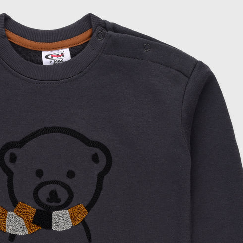 Bear Printed Fleece Sweatshirt (Charcoal Grey)