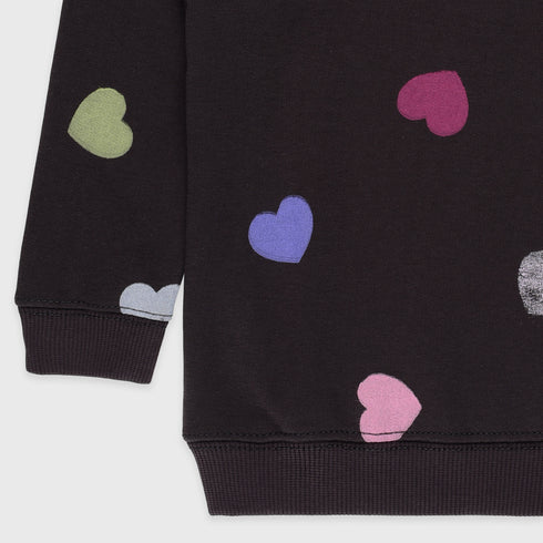 Hearts Printed Fleece Sweatshirt (Black)