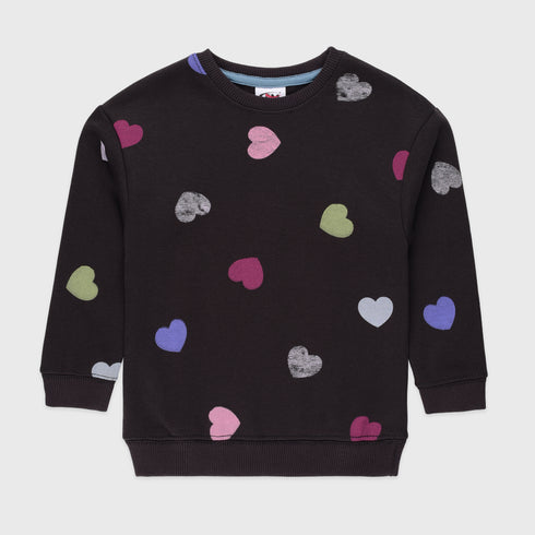 Hearts Printed Fleece Sweatshirt (Black)