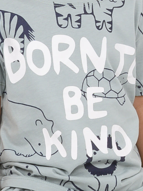 Born To Be Kind Cotton Short Set (Blue Grey)