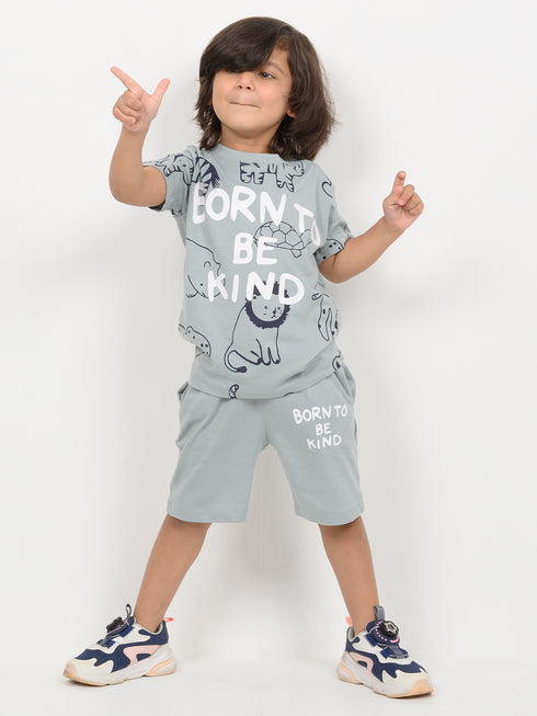 Born To Be Kind Cotton Short Set (Blue Grey)