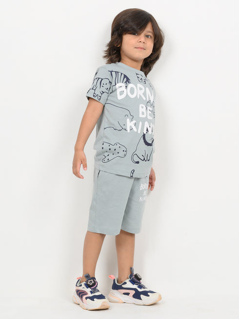 Born To Be Kind Cotton Short Set (Blue Grey)