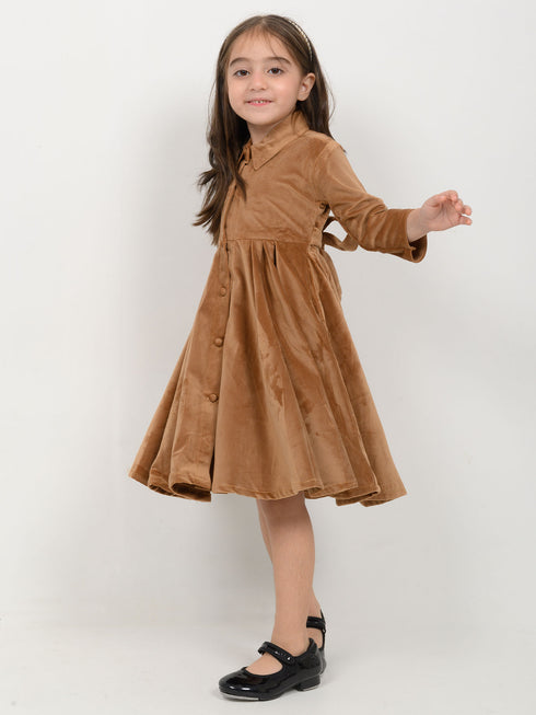 Imported Velour Princess Frock (Brown)