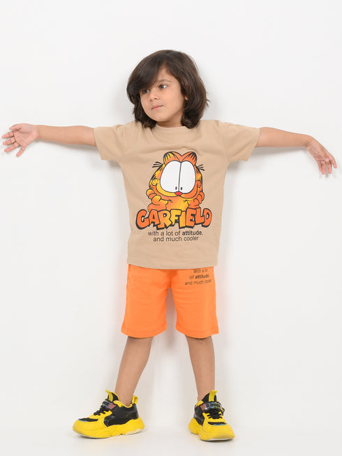 Garfield Adventure Cotton Short Set (Beige & Orange)