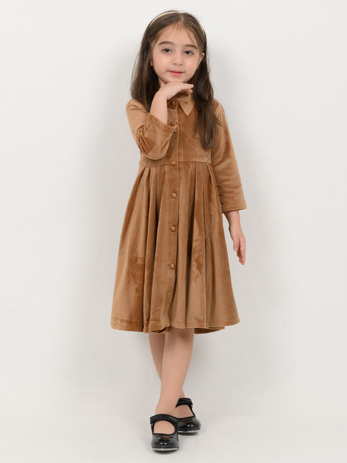 Imported Velour Princess Frock (Brown)
