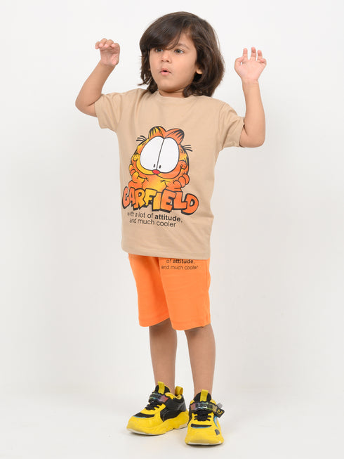 Garfield Adventure Cotton Short Set (Beige & Orange)