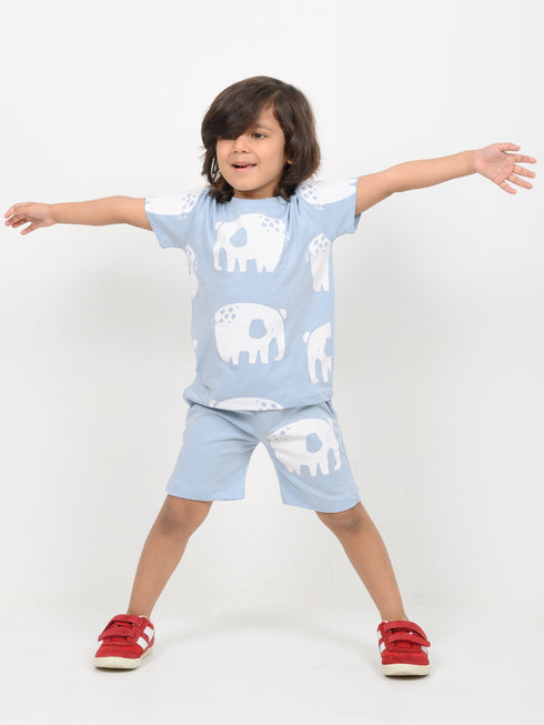 Elephant Buddy Cotton Short Set (Baby Blue)