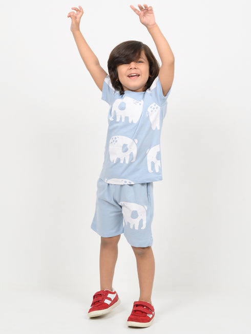 Elephant Buddy Cotton Short Set (Baby Blue)