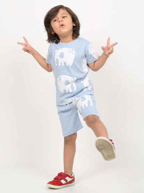 Elephant Buddy Cotton Short Set (Baby Blue)
