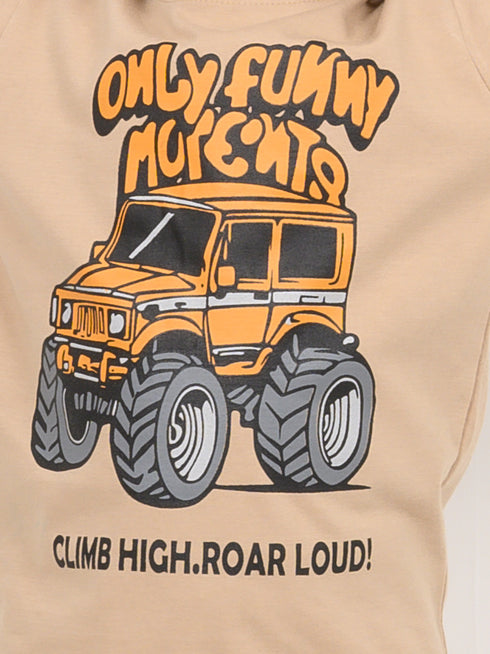 The Monster Fun Cotton Short Set (Beige & Mustard Yellow)