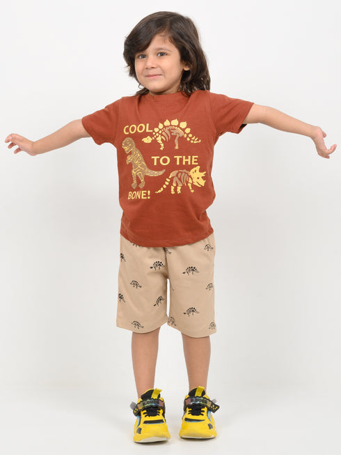 Cool To The Bone Cotton Short Set (Rust Brown & Beige)